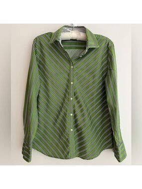 JONES NEW YORK Button Front Long Sleeve Shirt Chevron Diagonal Stripe Office